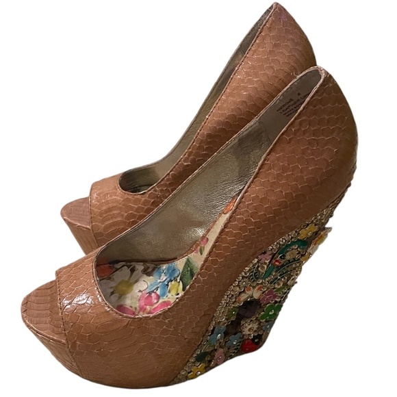 Ziginy Leather Wedges Muster Color Rock Floral Platform Bright Jeweled, Size 6 - Picture 4 of 16